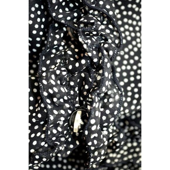 Mary McFadden Collection Sz 14 Mini Dot Ruffled Slip Dress Black & White BoHo - Picture 3 of 7